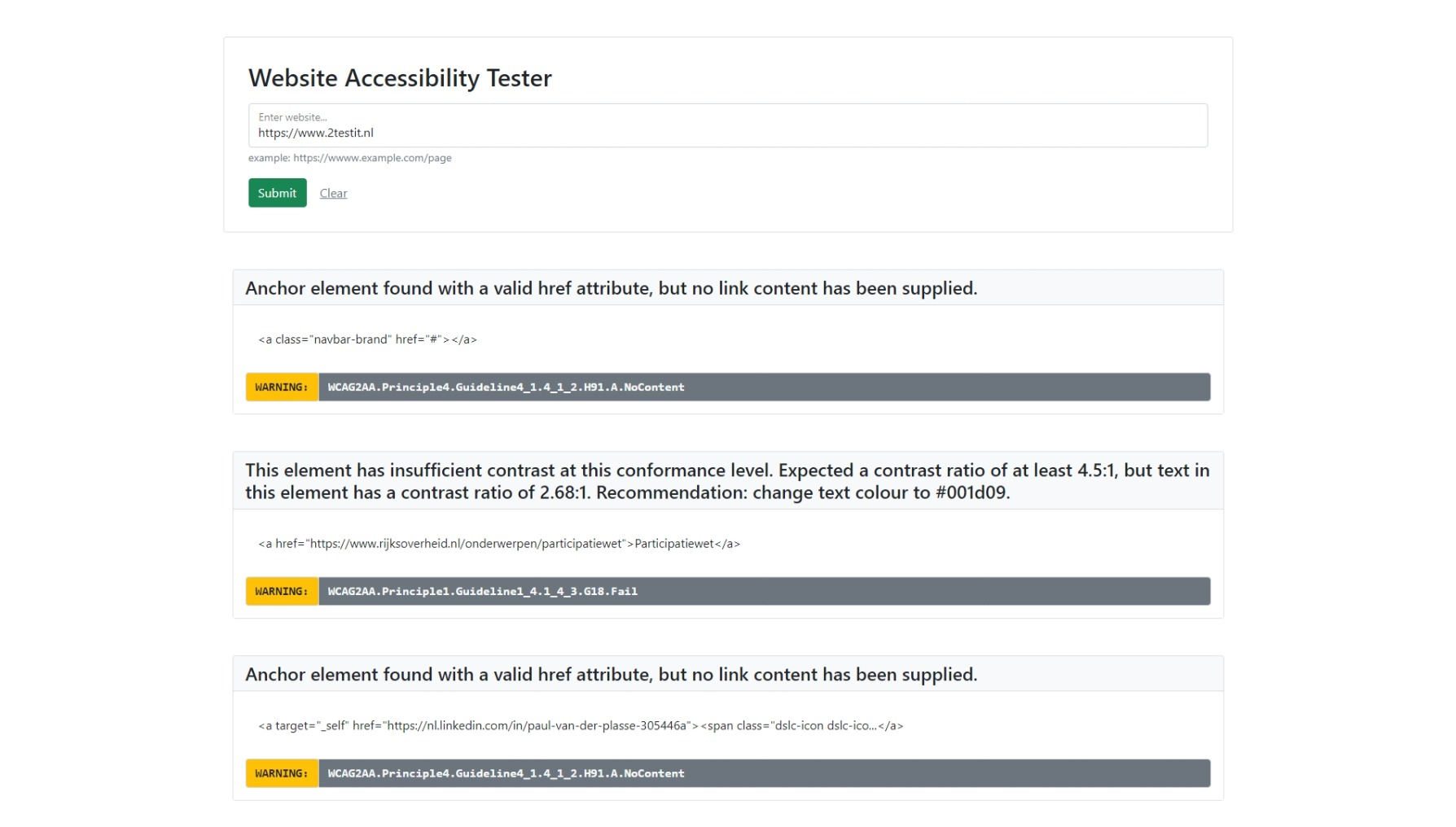 website accessibility tester resultaten